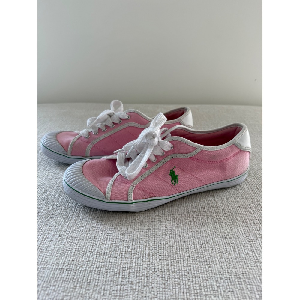 Polo Ralph Lauren Tennis Shoes Womens 8.5 Sneakers Pink Green Pony Casual Preppy